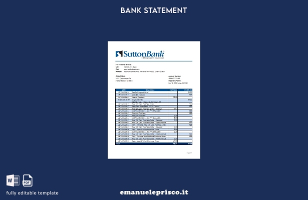modello Excel di estratto conto bancario USA Ohio Sutton in stile verificato