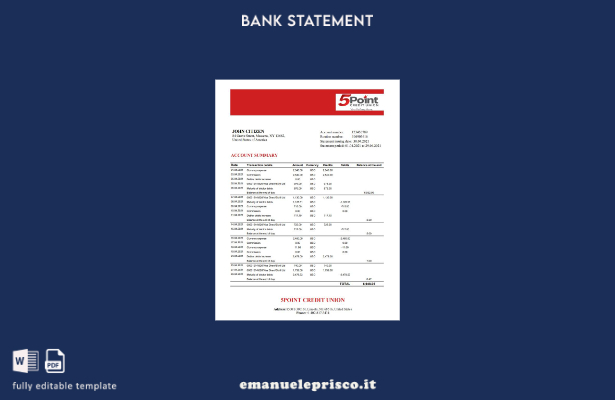 modello Excel di estratto conto bancario USA Texas Point in stile verificato