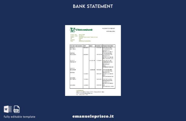 modello Excel di estratto conto bancario Vietnam Vietcombank in stile verificato
