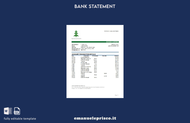 modello Excel di estratto conto bancario commerciale Sud Sudan Eden in stile ver