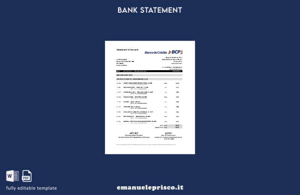 modello Excel di estratto conto bancario del Banco de Credito del Perù (BCP) in