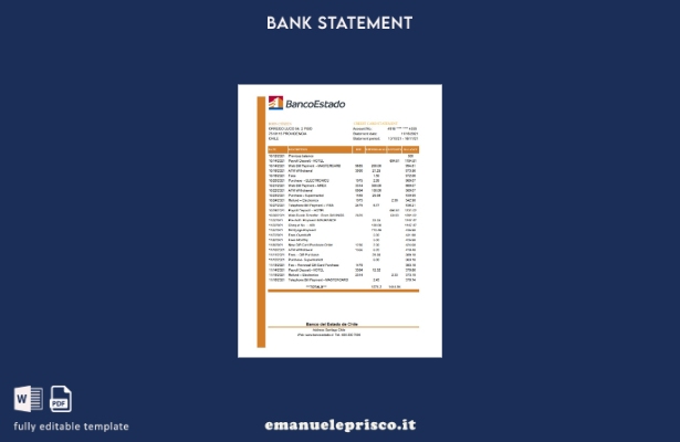 modello Excel di estratto conto bancario del Banco del Estado de Chile in stile