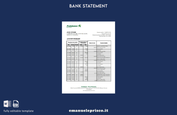 modello Excel di estratto conto bancario del Nicaragua Banco de la Producción in