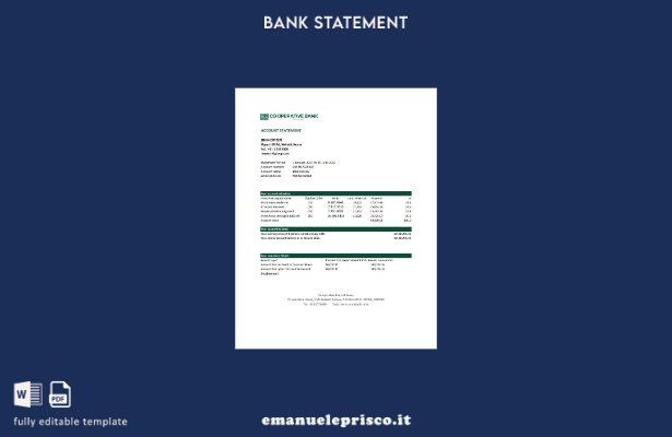 modello Excel di estratto conto bancario della Bank of Kenya in stile verificato