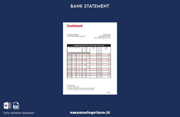 modello Excel di estratto conto bancario della Guyana Bank of Nova Scotia in sti