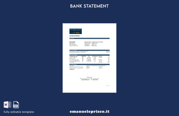 modello Excel di estratto conto bancario della Jordan Bank of Jordan in stile ve