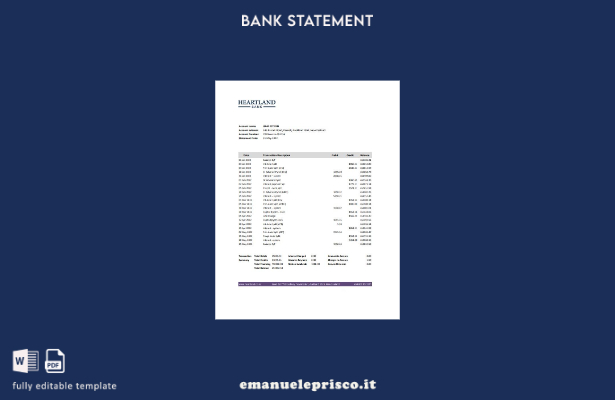modello Excel di estratto conto bancario della Nuova Zelanda Heartland in stile