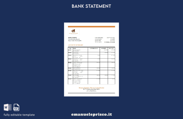 modello Excel di estratto conto bancario della Repubblica Centrafricana Banque P