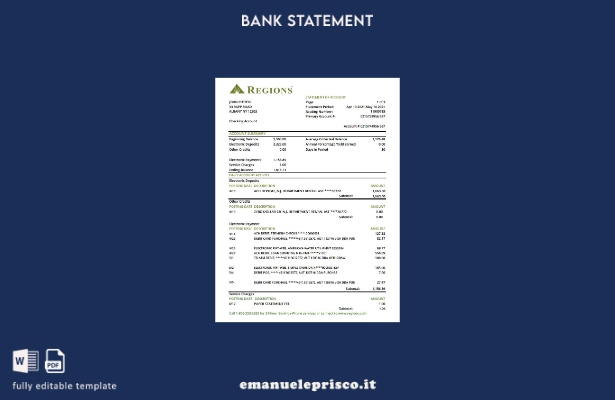 modello Excel di estratto conto bancario delle regioni USA in stile verificato