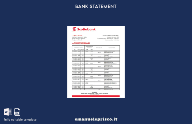 modello Excel di estratto conto bancario di Antigua e Barbuda Scotia in stile ve