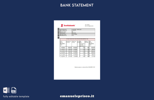 modello Excel di estratto conto bancario di Hong Kong Scotiabank in stile verifi