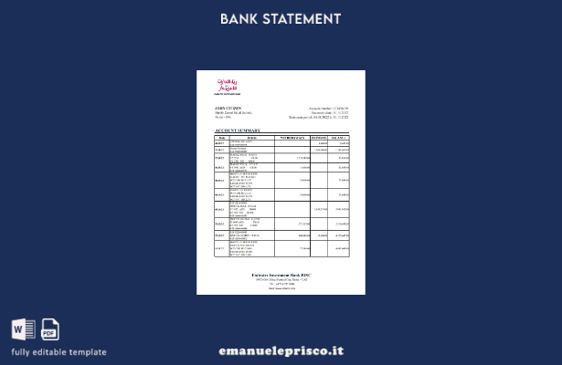modello Excel di estratto conto bancario per gli investimenti degli Emirati Arab