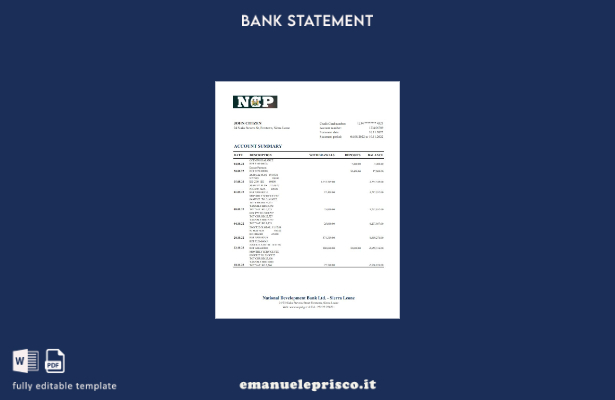 modello Excel di estratto conto bancario per lo sviluppo nazionale della Sierra