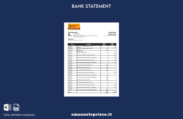 modello Excel di estratto conto bancario popolare dello Sri Lanka in stile verif