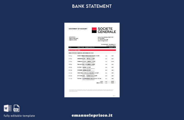 modello Excel di estratto conto bancario stile verificato Serbia Societe General