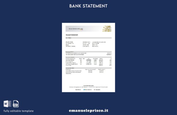 modello Excel di estratto conto della Banca Centrale dell'Ecuador in stile verif
