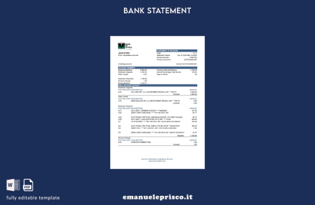modello Excel di estratto conto della Banca d'Africa in stile verificato