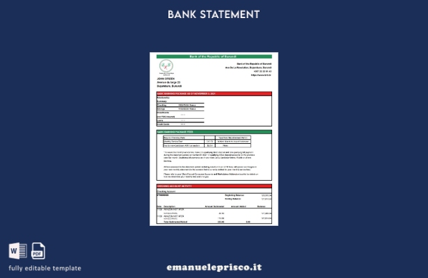 modello Excel di estratto conto della Banca del Burundi in stile verificato