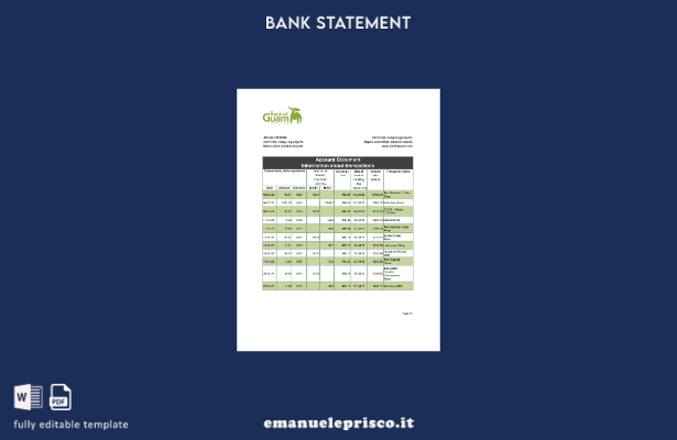 modello Excel di estratto conto della Banca di Guam delle Isole Marshall in stil