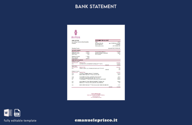 modello Excel di estratto conto della Banca di Palestina in stile verificato