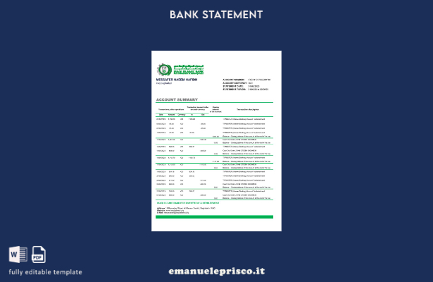 modello Excel di estratto conto della Banca islamica irachena per gli investimen