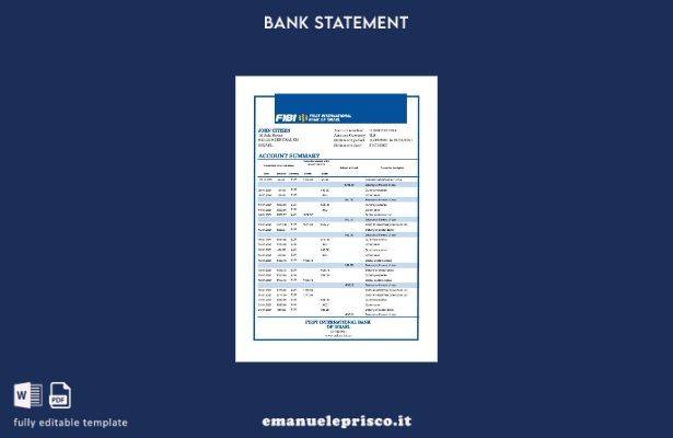 modello Excel di estratto conto della First International Bank of Israel in stil