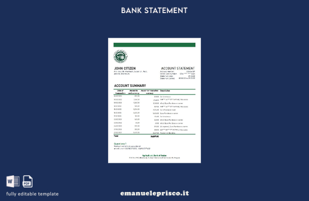 modello Excel di estratto conto della Sudan Agricultural Bank of Sudan in stile