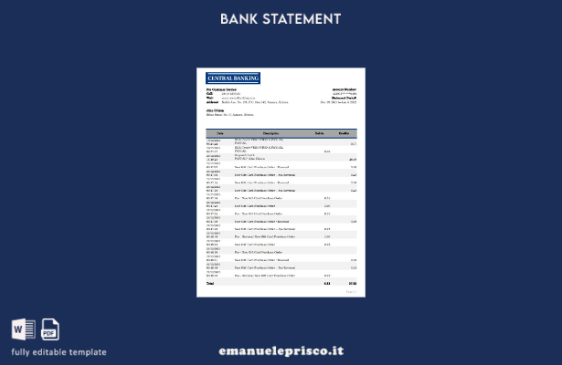 modello Excel di estratto conto della banca centrale dell'Eritrea in stile verif