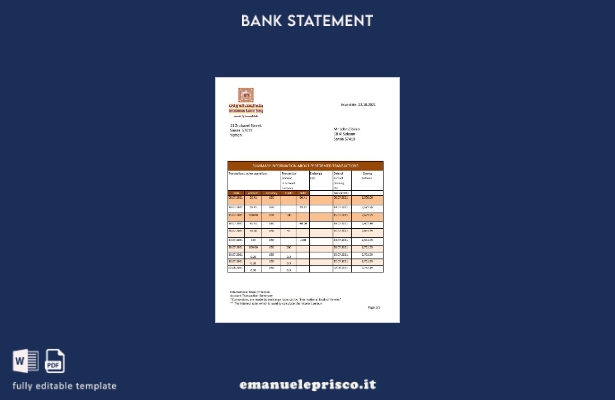 modello Excel di estratto conto internazionale Yemen in stile verificato
