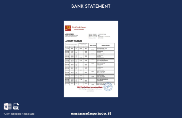 modello Excel di estratto conto internazionale dei Caraibi di Saint Vincent e Gr