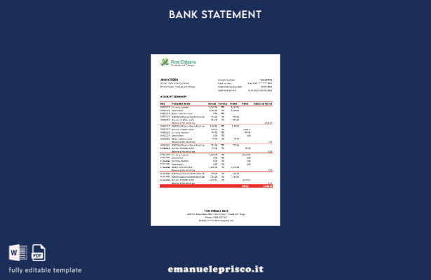 modello Excel di estratto conto per i primi cittadini di Trinidad e Tobago in st