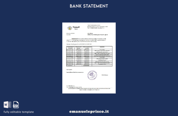 modello Excel di prova dell'indirizzo della banca Russia Tinkoff in stile verifi