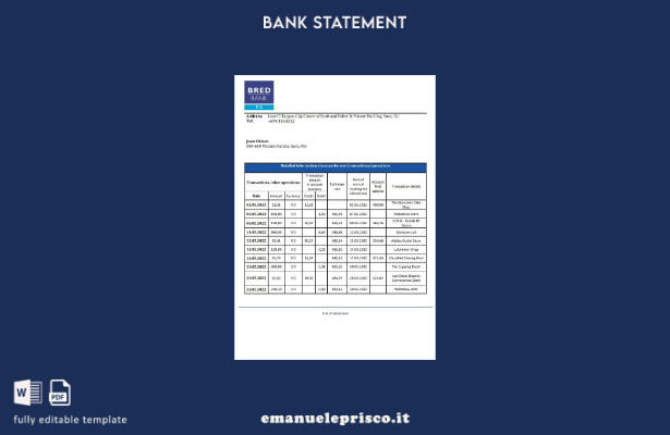 modello di estratto conto Fiji Bred Bank in stile verificato