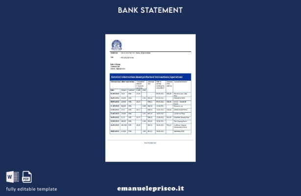 modello di estratto conto bancario Afghanistan Da Afghanistan in stile verificat