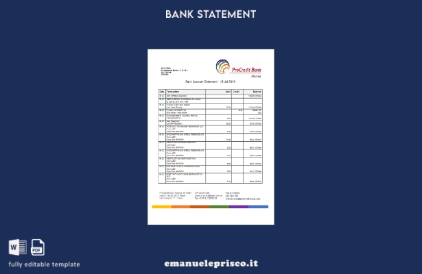 modello di estratto conto bancario Albania Prokredit in stile verificato