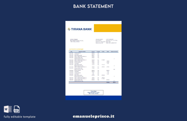 modello di estratto conto bancario Albania Tirana in stile verificato