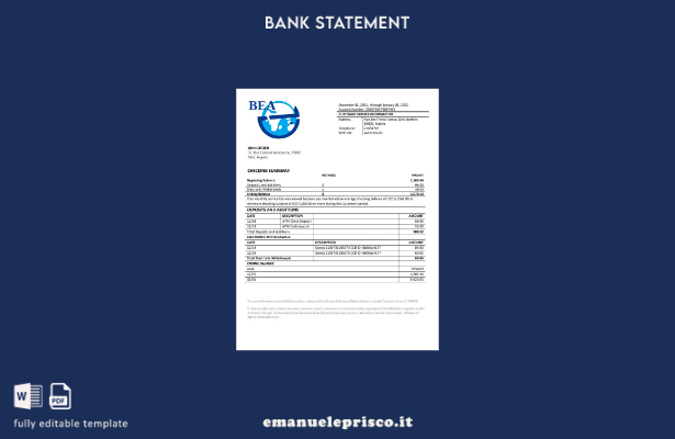 modello di estratto conto bancario Algeria Banque extérieure d'Algérie in stile