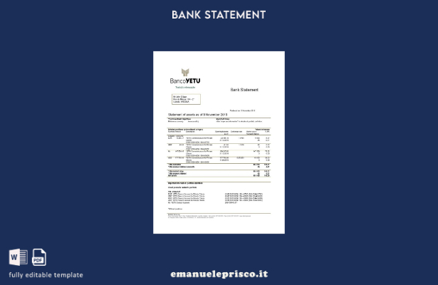 modello di estratto conto bancario Angola Banco Yetu in stile verificato