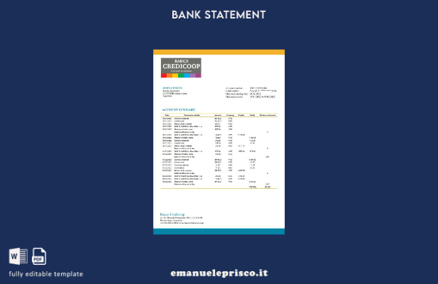 modello di estratto conto bancario Argentina Banco Credicoop in stile verificato