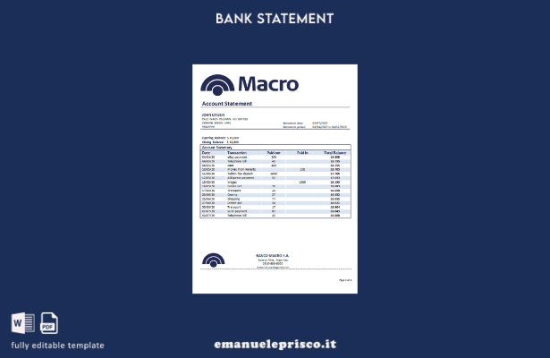 modello di estratto conto bancario Argentina Banco Macro S.A. in stile verificat