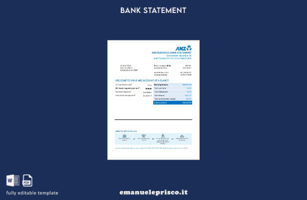 modello di estratto conto bancario Australia ANZ in stile verificato