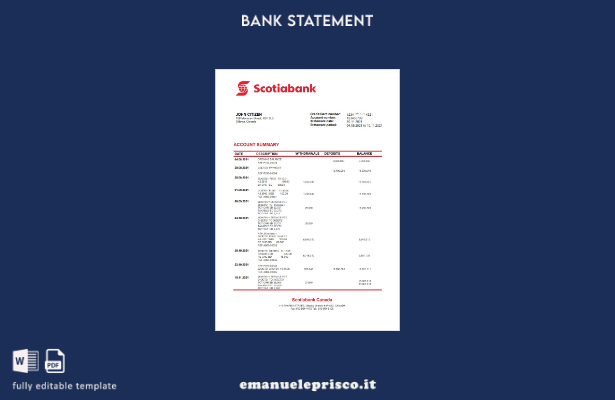 modello di estratto conto bancario Canada Scotiabank in stile verificato