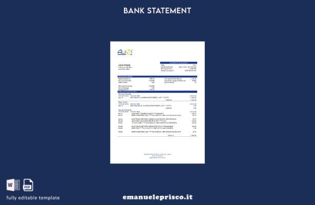 modello di estratto conto bancario Gabon Alios Finance in stile verificato