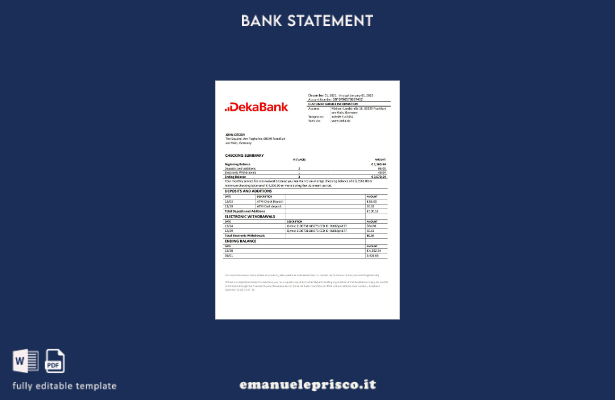 modello di estratto conto bancario Germania Dekabank in stile verificato