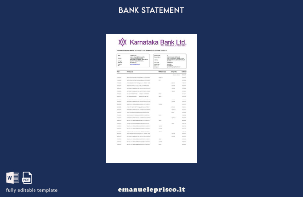 modello di estratto conto bancario India Karnataka in stile verificato per il co