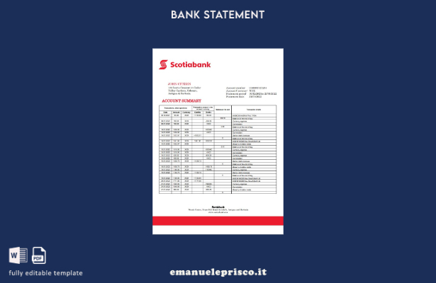modello di estratto conto bancario di Antigua e Barbuda Scotiabank in stile veri