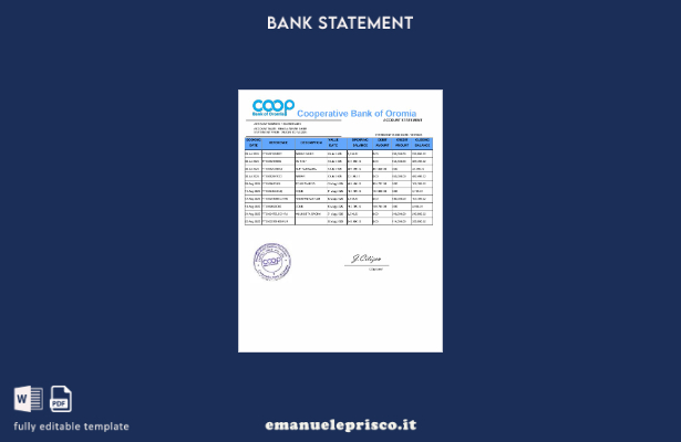 modello di estratto conto in stile verificato della Banca cooperativa dell'Etiop