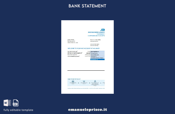 modello di pagina di estratto conto bancario con prova di indirizzo Australia AN