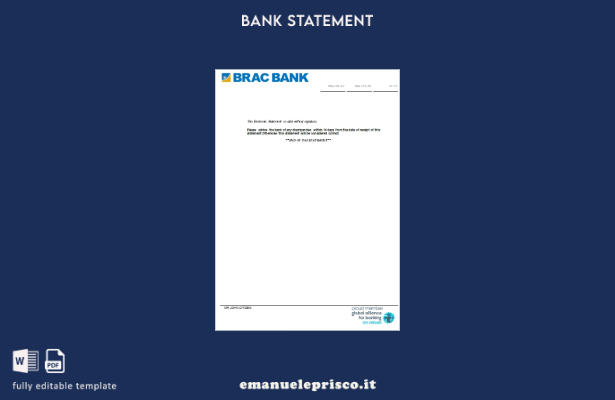 modello di pagina word estratto conto bancario Bangladesh BRAC in stile verifica