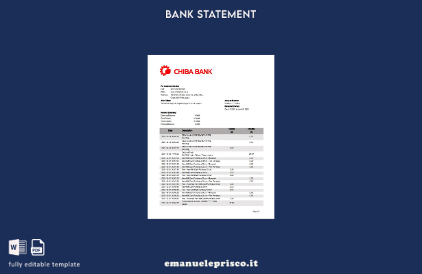 modello di pagina word estratto conto bancario Giappone Chiba in stile verificat